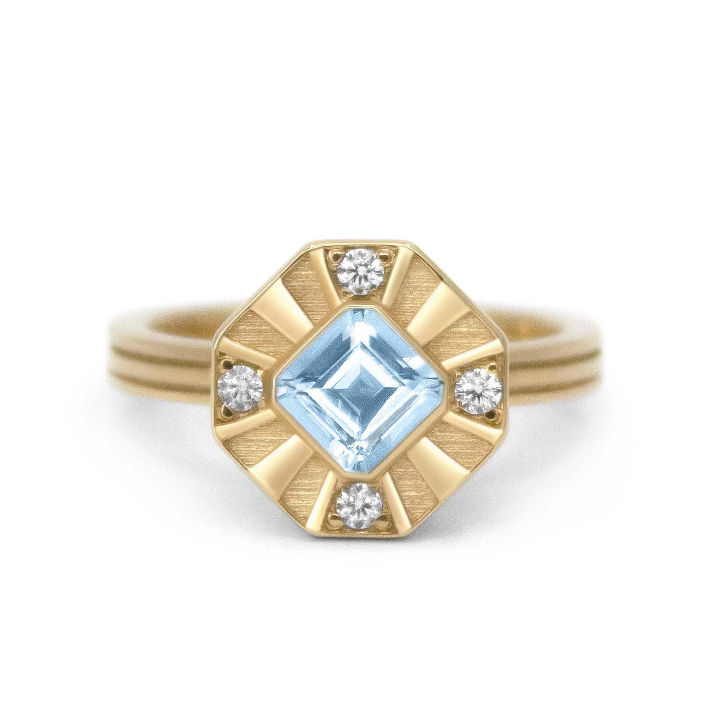 14ct Gold Deco Engagement Ring with Aquamarine